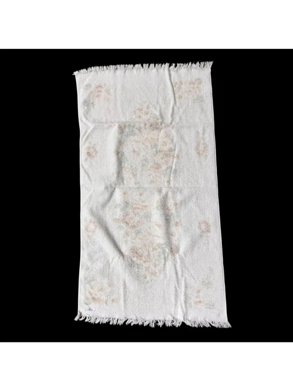 Vintage Floral Bath Towel 1970s Retro Fringe Cotton Rose Flowers Cannon USA